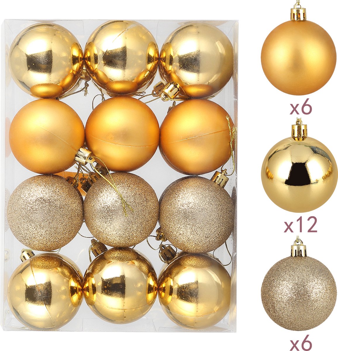 Uten - Kerstballen Plastic - kerstboom versiering - Christmas Gifts - kerstballen set - 24 stuks - kerstboom ballen - Ø6cm - Goud