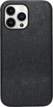 ADEL Siliconen Back Cover Softcase Hoesje Geschikt voor iPhone 14 Pro Max - Stoffen Textiel Zwart
