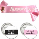 3-delige set met buttons en sjerp set roze zwart wit goud - babyshower - geboorte - zwanger - sjerp - button - genderreveal
