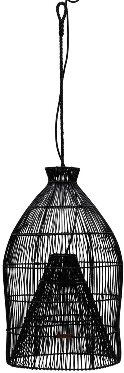 Riviera Maison Hanglamp - Rustic Rattan Fishing Basket Hanglampen Eetkamer - Zwart