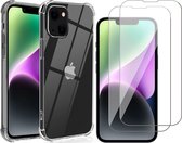 Hoesje geschikt voor iPhone 14 - Anti Shock Proof Siliconen Back Cover Case Hoes Transparant - 2x Tempered Glass Screenprotector