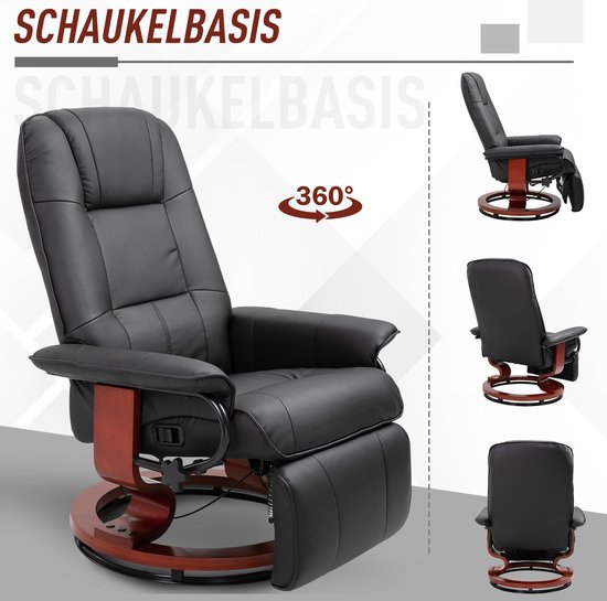 HOMCOM TV fauteuil verstelbare fauteuil kunstleder 360 ° draaistoel, kantelbare houten voet 833-621