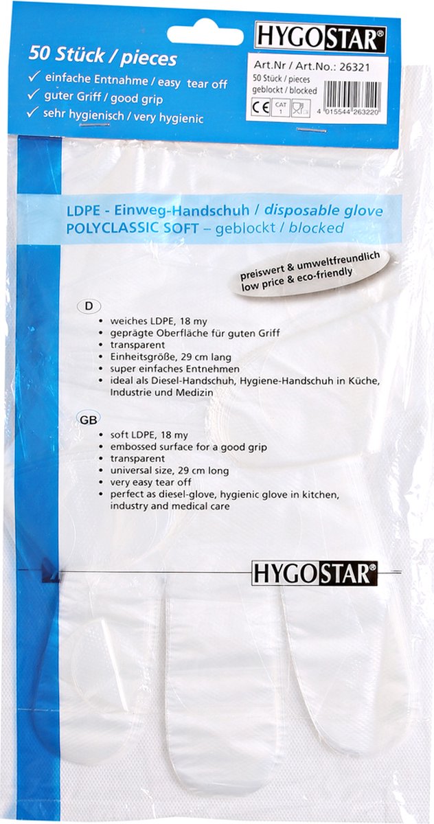 Goedkoopste LDPE handschoen wegwerp Polyclassic Soft - transparant - maat L - 50 stuks