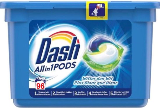 Dash All in1 Wasmiddel Pods Witter dan Wit (Voordeelverpakking) - 6 x 16 (96 wasbeurten)