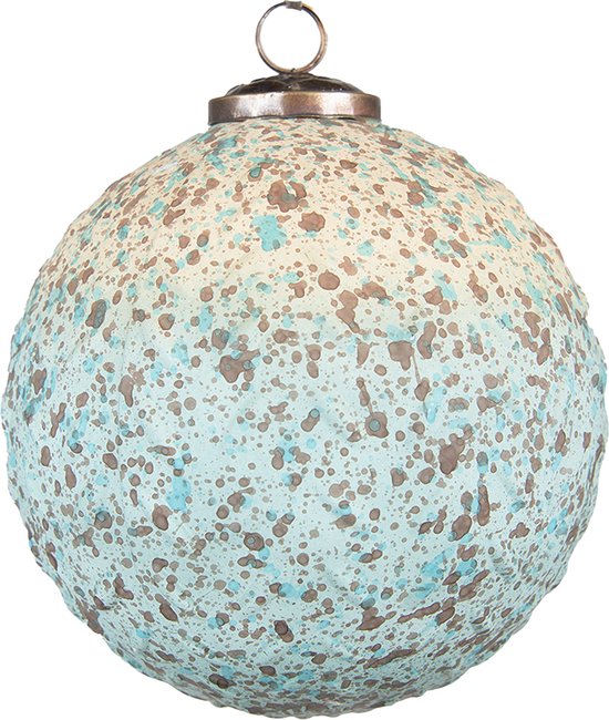 Clayre & Eef Kerstbal Ø 15 cm Turquoise Beige Glas Metaal Kerstboomversiering