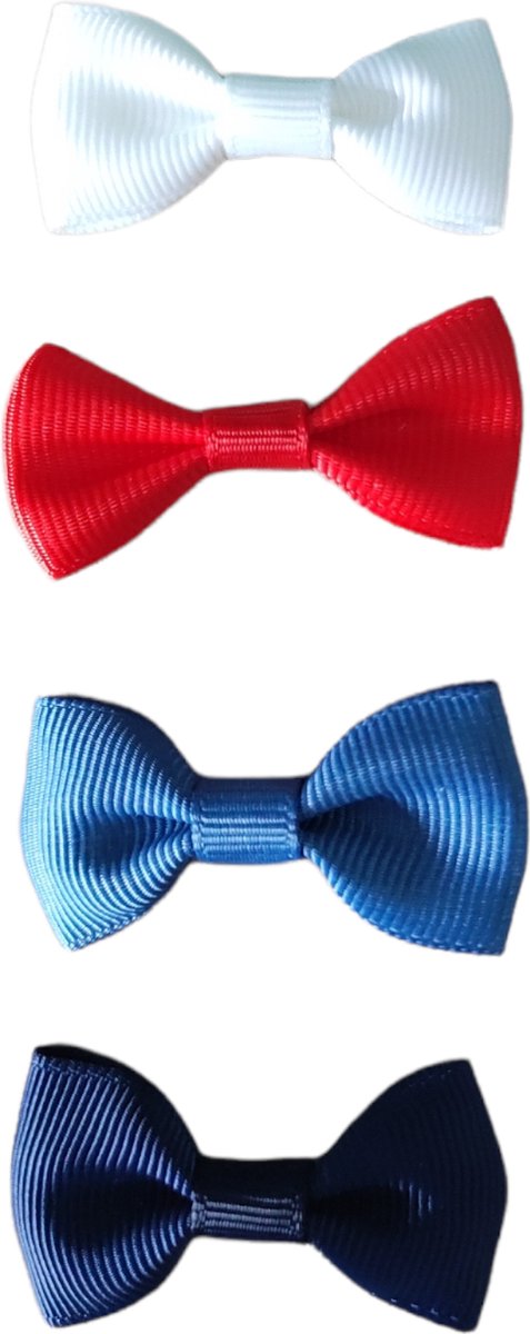 Haarspeldjes voor Baby en Meisjes - Baby Strikjes - Set van 4 - Wit, Rood, Jeansblauw & Donkerblauw