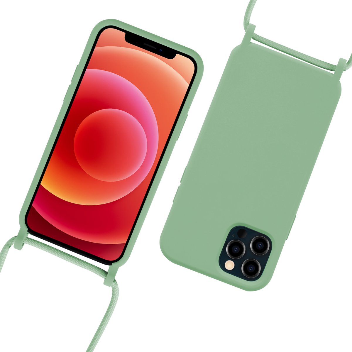 RNZV - Iphone 12/ 12 pro Siliconen telefoonhoesje met koord - licht groen