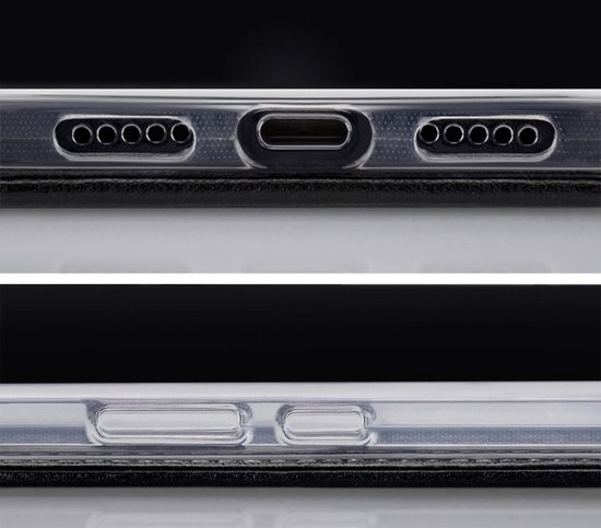 Gros plan du bas et du côté d'une coque de téléphone, montrant les ports et les boutons.