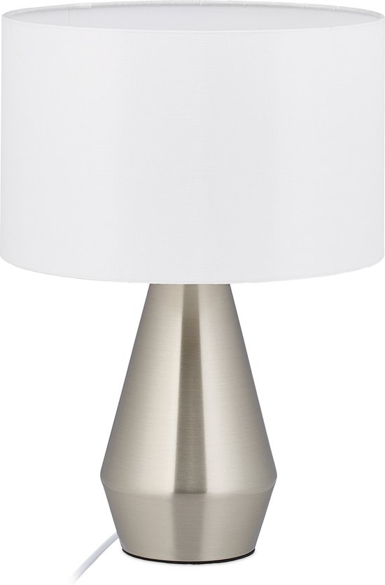 Relaxdays tafellamp touch - woonkamerlamp - dimmer - metaal & stof - E27-fitting - modern - zilver