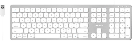 Macally WKEYHUBMB Ultra slank USB-A toetsenbord met 2 USB-A-poorten voor de Mac - Wit/Zilverkleurig - QWERTY (Engels VS, ANSI)