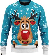 Pull JAP Ugly Christmas - Rudolf le renne - Cadeau de Noël - Pour les enfants - Noël - 5/6 ans - Bleu clair