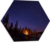 WallClassics - Plaque de Mousse PVC Hexagone - Lumière par Arbres sur Lac sous Ciel Etoilé - 50x43,5 cm Photo sur Hexagone (Avec Système d'accrochage)