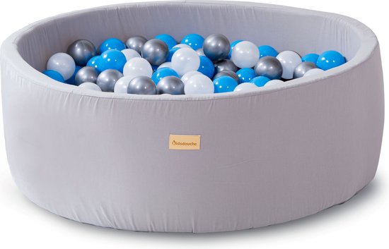 Ballenbak baby speelgoed 1 jaar blauw - Kidsdouche 100% KATOEN ballenbad ballen 200 stuks Ø 7 cm - grijs, blauw, zilver, parel