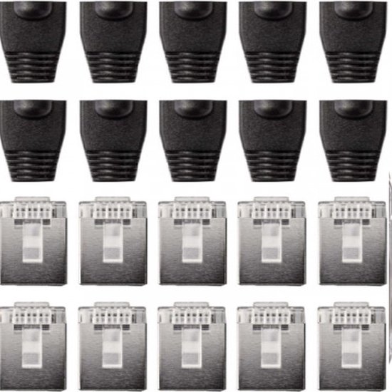 odedo Set van 20 RJ45 krimpstekkers, CAT6/5e, metaal, afgeschermd met knikbescherming, grijs, krimpstekker, netsnoer, LAN-kabel, netwerkstekker RJ 45