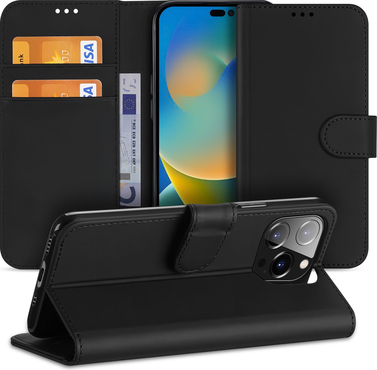 Book Case Telefoonhoesje voor de iPhone 14 Pro Zwart met Pasjeshouder