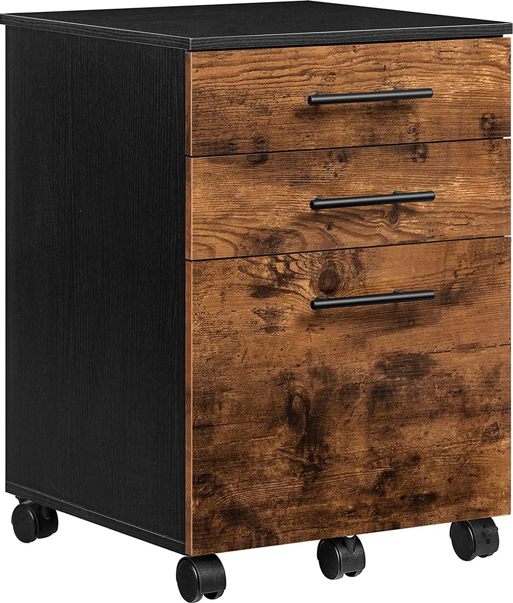 Furnibella - Archiefkast, Rolcontainer met 3 laden, verrijdbare kantoorkast met hangmappen, wielen, opbergkast, geschikt voor kantoor, industrieel ontwerp, vintage EBF02WJ01G1