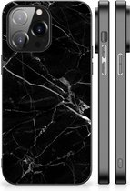 Transparant Hoesje iPhone 14 Pro Max Smartphone Hoesje met Zwarte rand Marmer Zwart