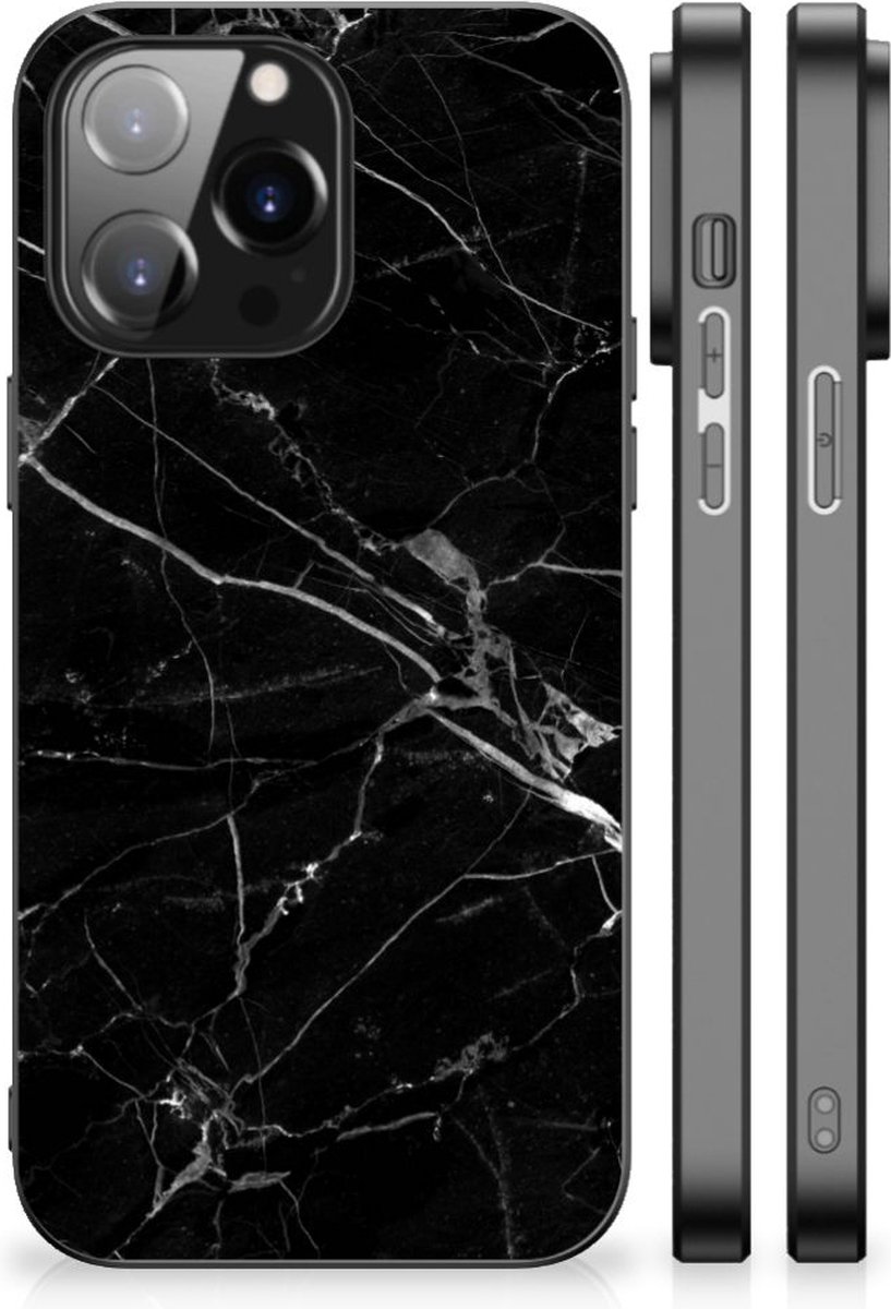iPhone 14 Pro Max Marmeren Print Telefoonhoesje Marmer Zwart - Origineel Cadeau Vader