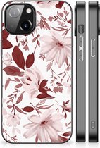 GSM Hoesje Geschikt voor Apple iPhone 14 Silicone Back Case met Zwarte rand Watercolor Flowers