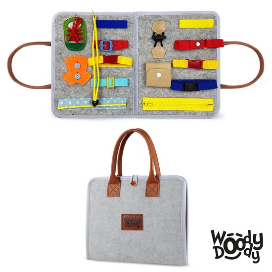 WoodyDoody Motoriek Speelgoed Map - Sensorisch Speelgoed - Busy Board EXTRA DUURZAAM met HOOGWAARDIG LEREN Afwerking - UNISEX Motoriek Speelgoed Montessori Leren Veter Strikken Knopen Leggen Activiteitenbord - Montessori Speelgoed - Educatief Spel van Woody — afbeelding 2