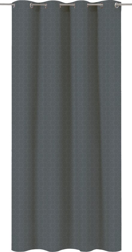 INSPIRE - verduisterende gordijnen - dekkend gordijn AKSEL - b.140 x h.280 cm - gordijnen met oogjes - polyester - donkergrijs met geometrisch patroon