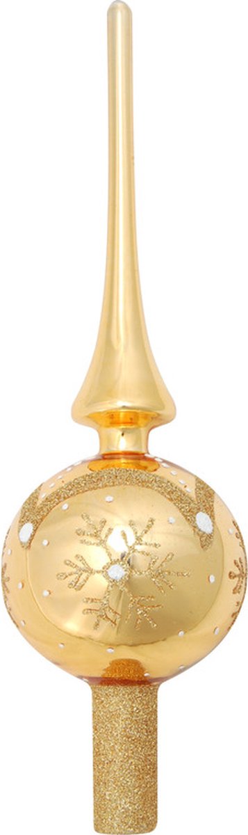 Krebs Kerst piek - goud - glitter sneeuwvlok - H28 cm - glas - kerstpiek - kerstboompiek