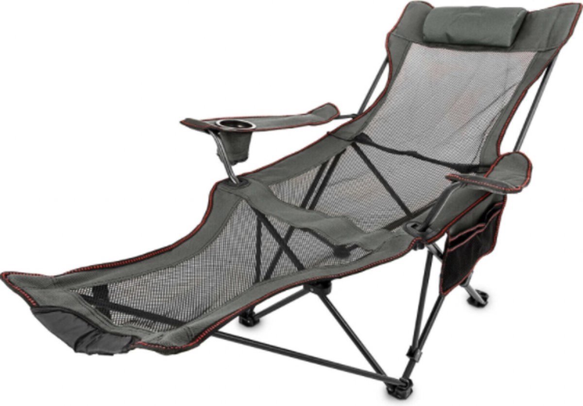 Service96 - Campingstoel - Campingstoel - liggende opvouwbare campingstoel - Inklapbaar - Strandstoel - Visstoel - Ligbed tuin - Ligbed - Grijs