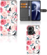 Smartphone Hoesje OnePlus Nord 2T Flipcase Cadeautjes voor Moederdag Butterfly Roses