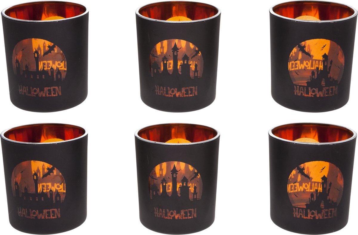 Cosy @ Home Theelichth Halloween 6 Types Zw Oranje Glas