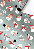Cadeaupapier / inpakpapier - Dalton - Mint - Kerst - 70x150 cm - Sneeuwpop