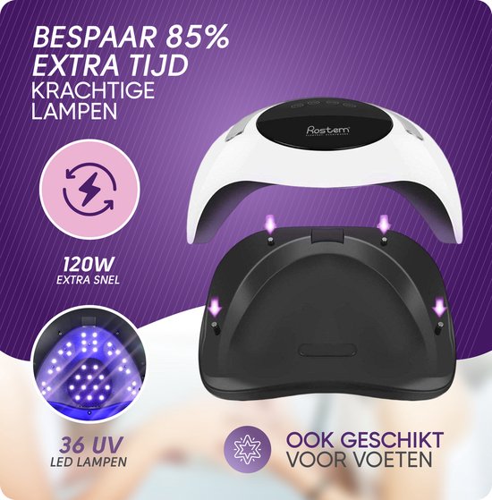 Rostem 120 Watt UV LED Nageldroger - Nagellamp - Perfect Uitgeharde Nagel Gellak - LED Lamp - Lange Snoer - Wit