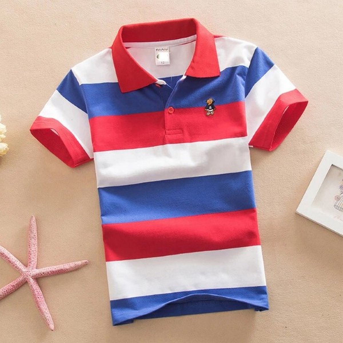 polo kids rood-wit-blauw maat 120-t6