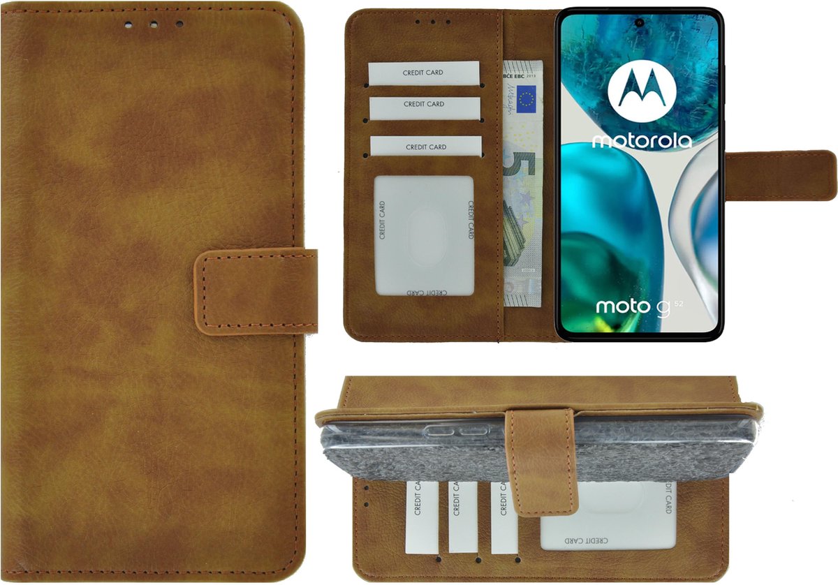 MoDo hoesje Geschikt voor Motorola Moto G52 - Kunstleer Book Case - Bruin