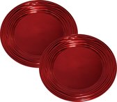 Kerst onderborden - D33 cm - rood - set 2x stuks - rond - kunststof