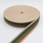 5 Meter Fancy Gestreepte TASSENBAND, Breedte 30MM, Kleur Beige/Groen/Bruin 095