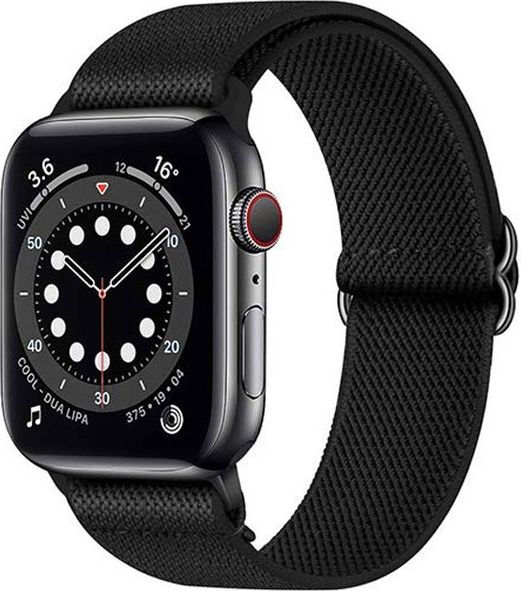 Geschikt voor Apple Watch Bandje 42/44/45mm - Nylon Verstelbaar - Zwart
