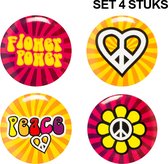 Buttons Flower Power - SET VAN 4 STUKS - hippie outfit - diameter 3 cm - themafeest - toppers in concert 2022