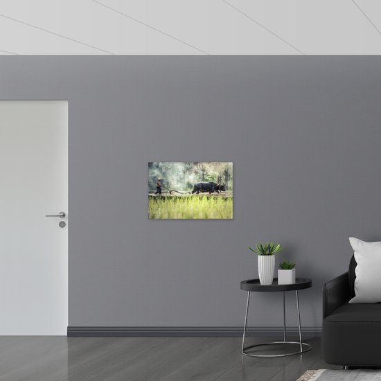 WallClassics - Drapeau - Agriculteur asiatique au travail - Photo 75 x 50 cm sur drapeau en polyester