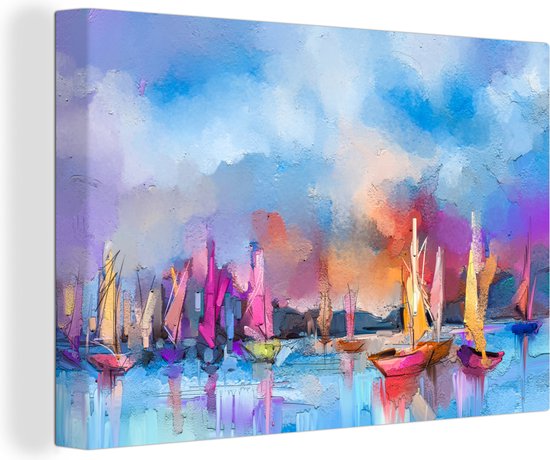 Toile - Peinture à l'huile - Bateaux - Water - Voile - 90x60 cm - Peintures sur toile - Habitat