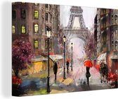 Toile - Peinture à l'Huile - Peinture - Paris - Ville - Parapluie - Tour Eiffel - 90x60 cm - Décoration Décoration murale - Intérieur
