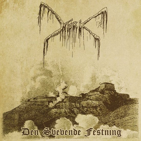 Album cover art for Mork - Den Svevende Festning, with a drawing of a castle on a hill and the band logo.