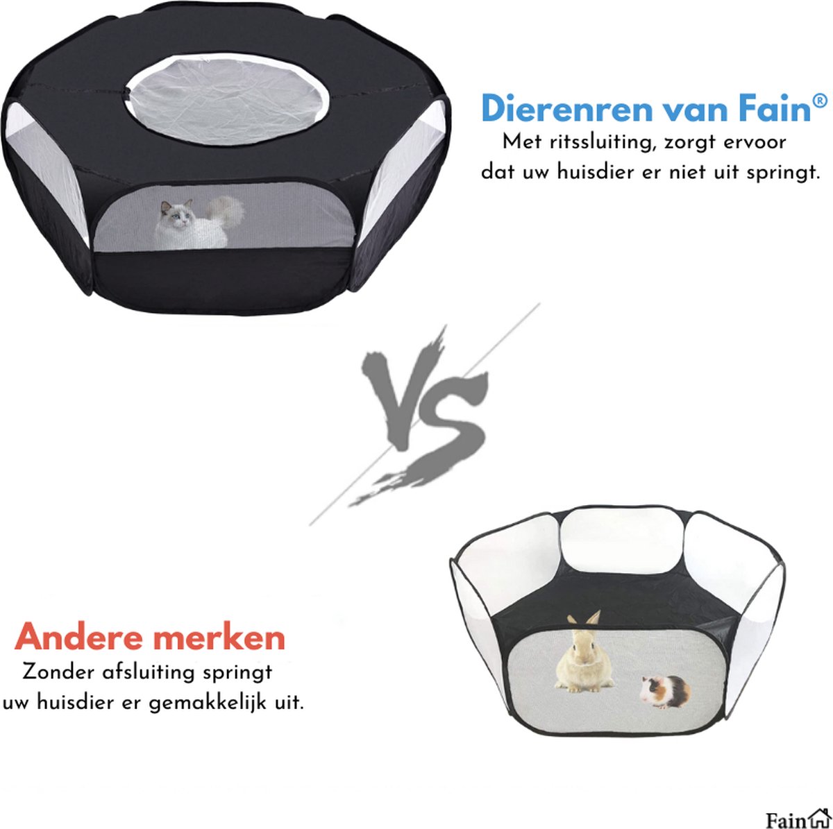 Fain® Konijnenren – Opvouwbaar – Knaagdieren ren – Zwart – Volledig afsluitbaar - Kooi – Voor binnen en buiten gebruik – Extra klim- en nagelbestendig thumbnail 4