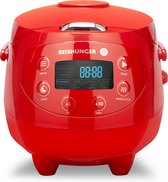 Reishunger Digitale Mini Rijstkoker in Rood - Multicooker met 8 programma's, stoominzet, premium binnenpan, timer en warmhoudfunctie - Rijst voor maximaal 3 personen
