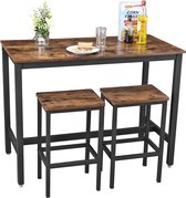 SIGNATURE HOME bartafelset - hoge tafel met 2 barkrukken - aanrecht met barkrukken - keukentafel en keukenstoelen in industrieel design - voor in de keuken -120 x 60 x 90 cm - vintage bruin-zwart