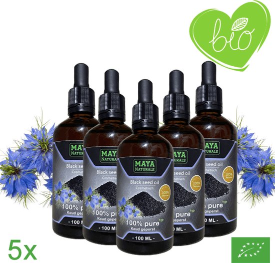 Natuurlijke Black Seed Oil 5X 100ml | 100% Puur & Onbewerkt EU Bio keurmerk | Zwartzaadolie | Zwarte Zaad Olie | Zwarte Komijnolie | Nigella Sativa Olie