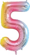 DW4Trading Regenboog Cijfer Ballon 5 - Feestversiering - Decoratie - Helium Ballon - 40 cm