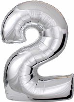 DW4Trading Zilver Cijfer Ballon 2 - Feestversiering - Decoratie - Helium Ballon - 40 cm