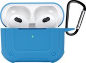 Case Geschikt voor AirPods 3 Hoesje Siliconen Shockproof Hoes Cover Met Clip - Hoes Geschikt voor Apple AirPods 3 Case Siliconen - Lichtblauw