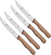 RÖR Solingen Couteau à Steak - Couteau Vesper - Dentelé - Acier Inoxydable - Bois de Hêtre - 4 Pièces
