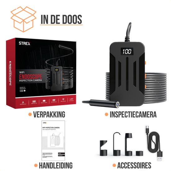 Strex Inspectiecamera 5M - Geschikt Voor Android/IOS - IP68 Waterdicht - 1080P HD - LED Verlichting - Endoscoop - Inspectie Camera - Inspecteren Met Telefoon